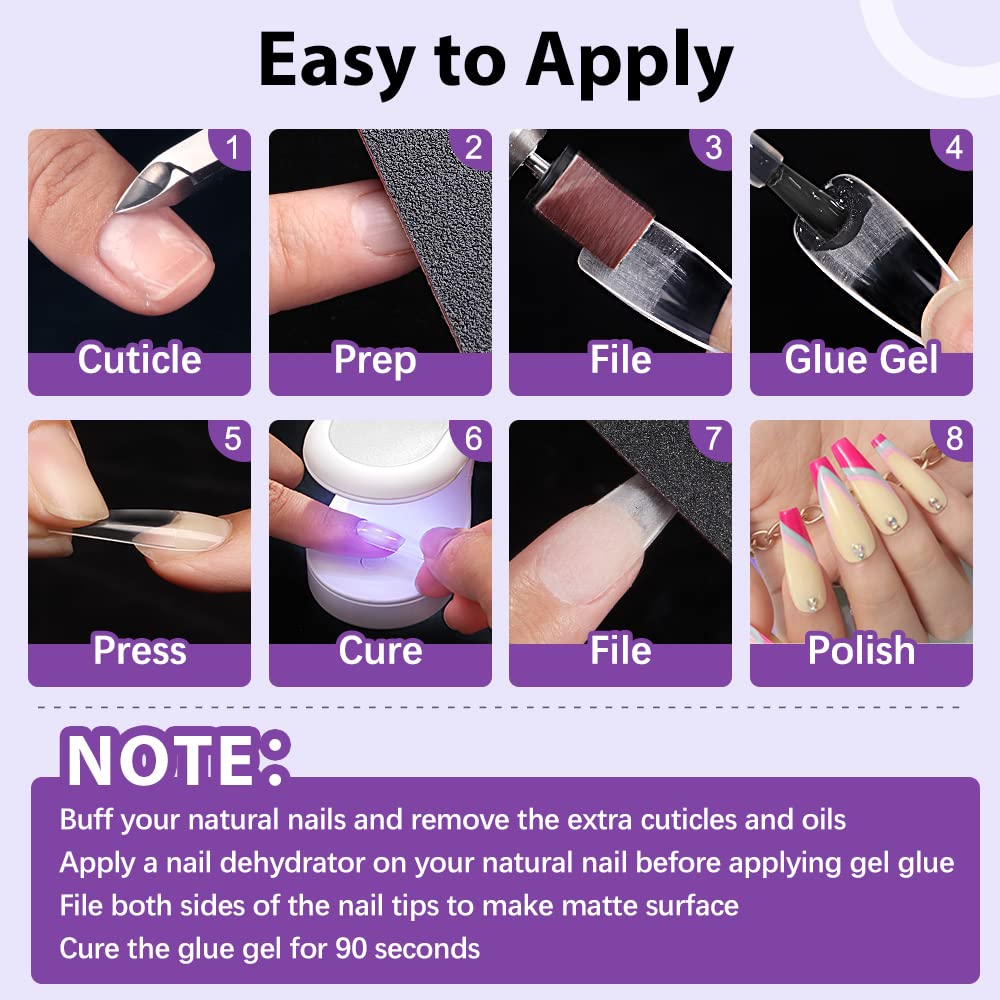 BTArtbox Half Cover Clear Fake Nails with Case, Long Square, 500 Pcs