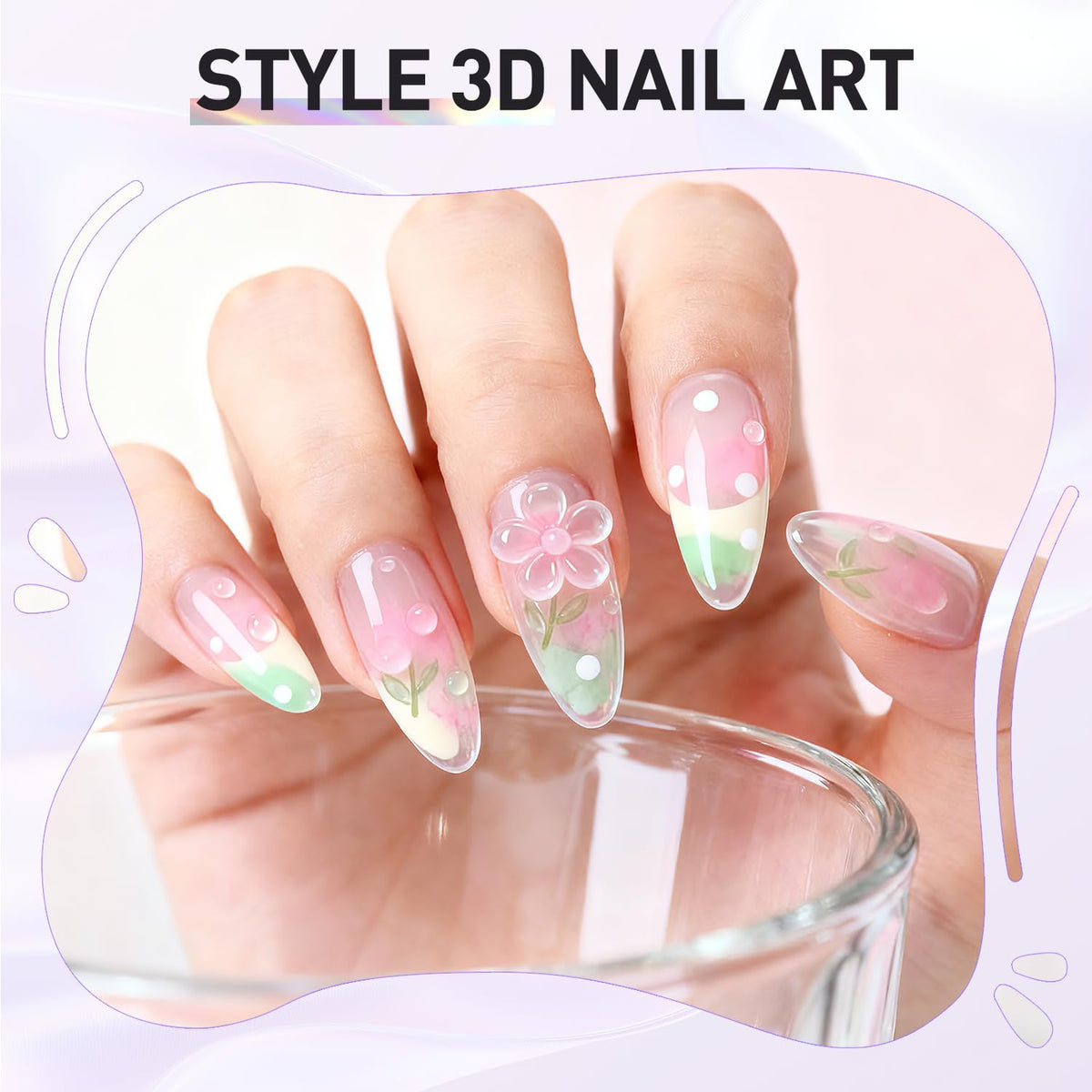 3D Sculpting Gel Kit – 2×20g Nail Art Gels with Dual Pens, Gold & Silver Chrome Powders, Brushes & Rhinestone Tray for DIY Nail Design at Home or Salon