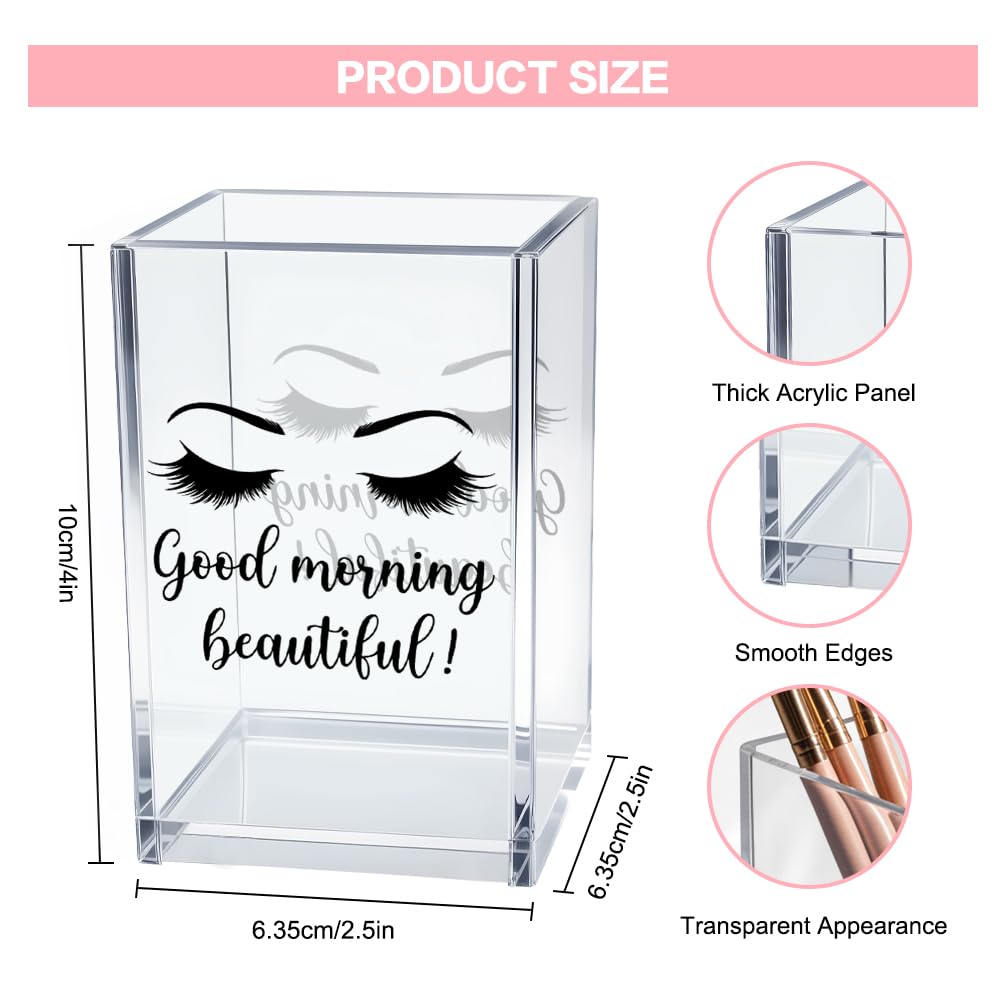 Hello Beautiful Acrylic Makeup Brush Organizer Holder, Positive Affirmation Desk Acrylic Brushes Storage, Make Up Artist Gifts, Morning Affirmation Gifts for Her Wife Sister Friend Makeup Lover
