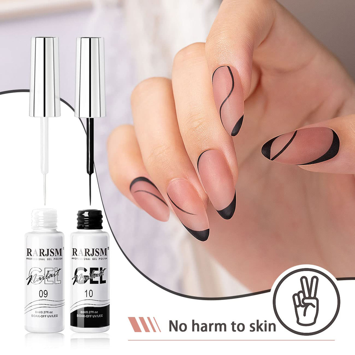 RARJSM Metallic Gel Liner Nail Art Silver Bronze Gold 2pcs Set Mirror Chrome 3D Effect Gel Nail Polish 8ml Build in Thin Brush Metal Painted Drawing Stripper Gelpolish Curing Requires for Home Salon