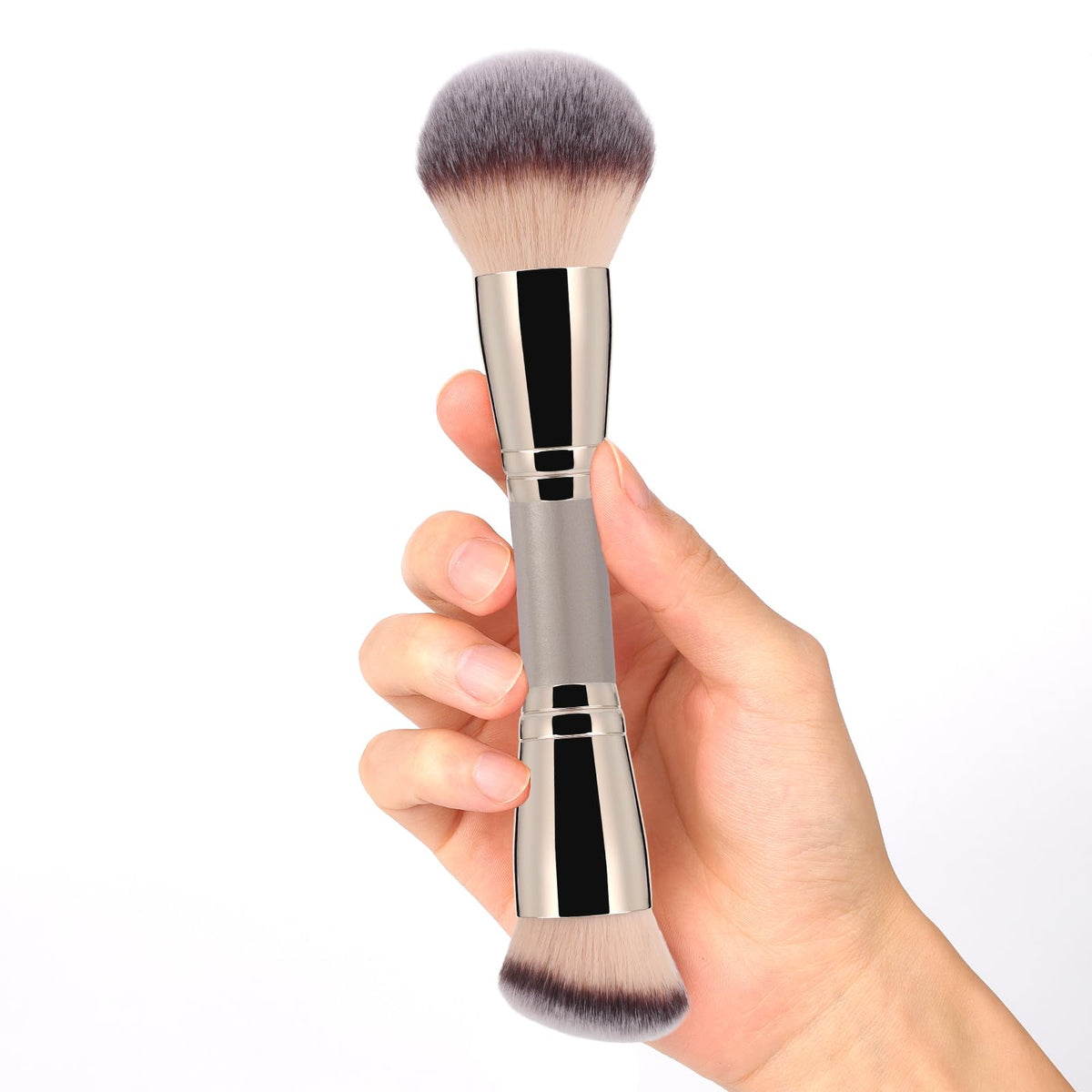Dual-Ended Foundation Brush: Round & Angled makeup brushes, 100% Vegan Synthetic Makeup Brush for Flawless Blending and Application of Liquid, Powder, Cream, Blush