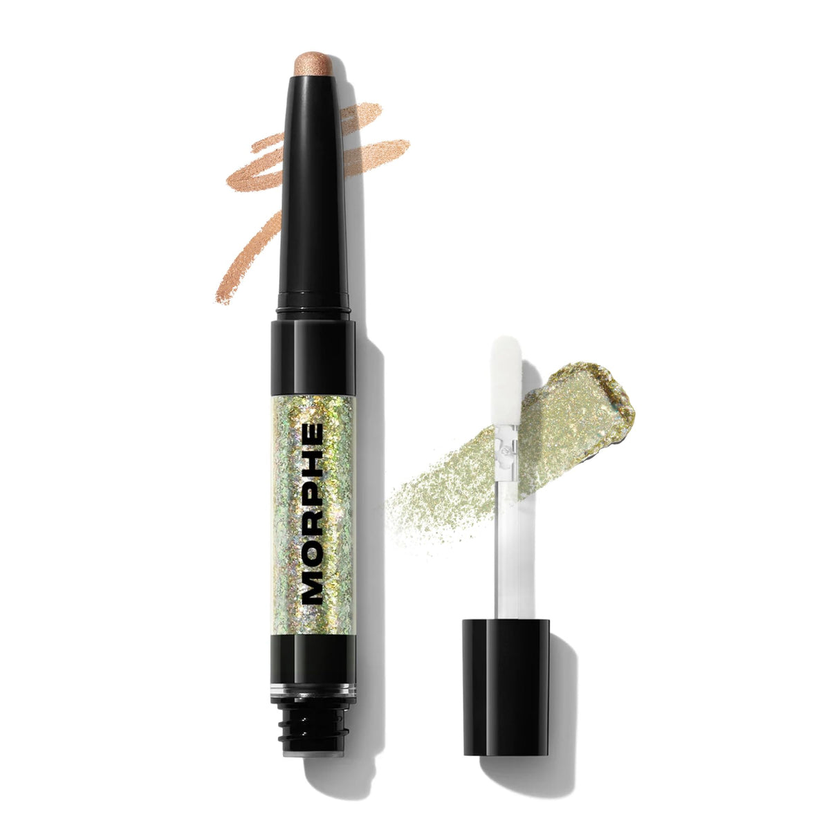 Morphe Mixed Signals Dual-Ended Eyeshadow Stick - Cream Eyeshadow Pigment & Chrome Liquid Flakes for Bold, Layered Eye Makeup Looks - Committed/Conflicted (0.028 oz)