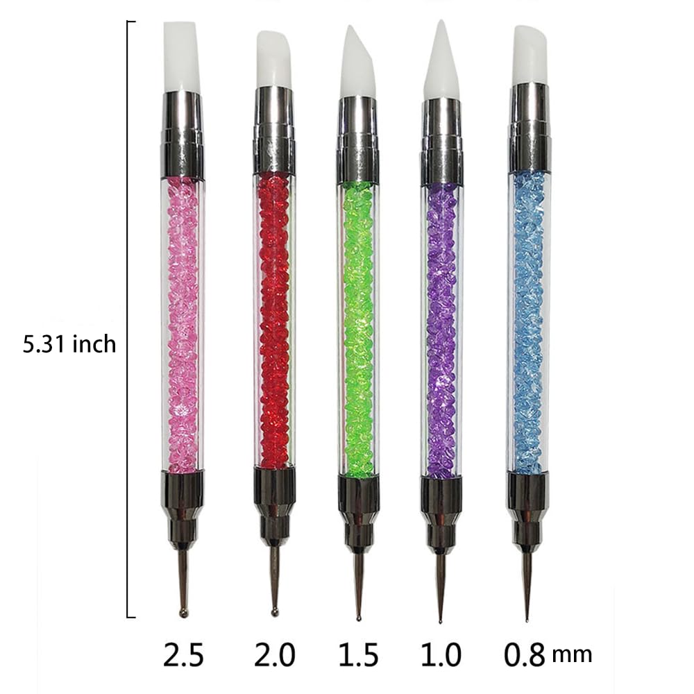 5 Pcs Nail Art Sculpture Pen Dual Tipped Silicone Nail Tools Nail Art Silicone Brushes for Design Nail Carving Drawing Shaping Effect