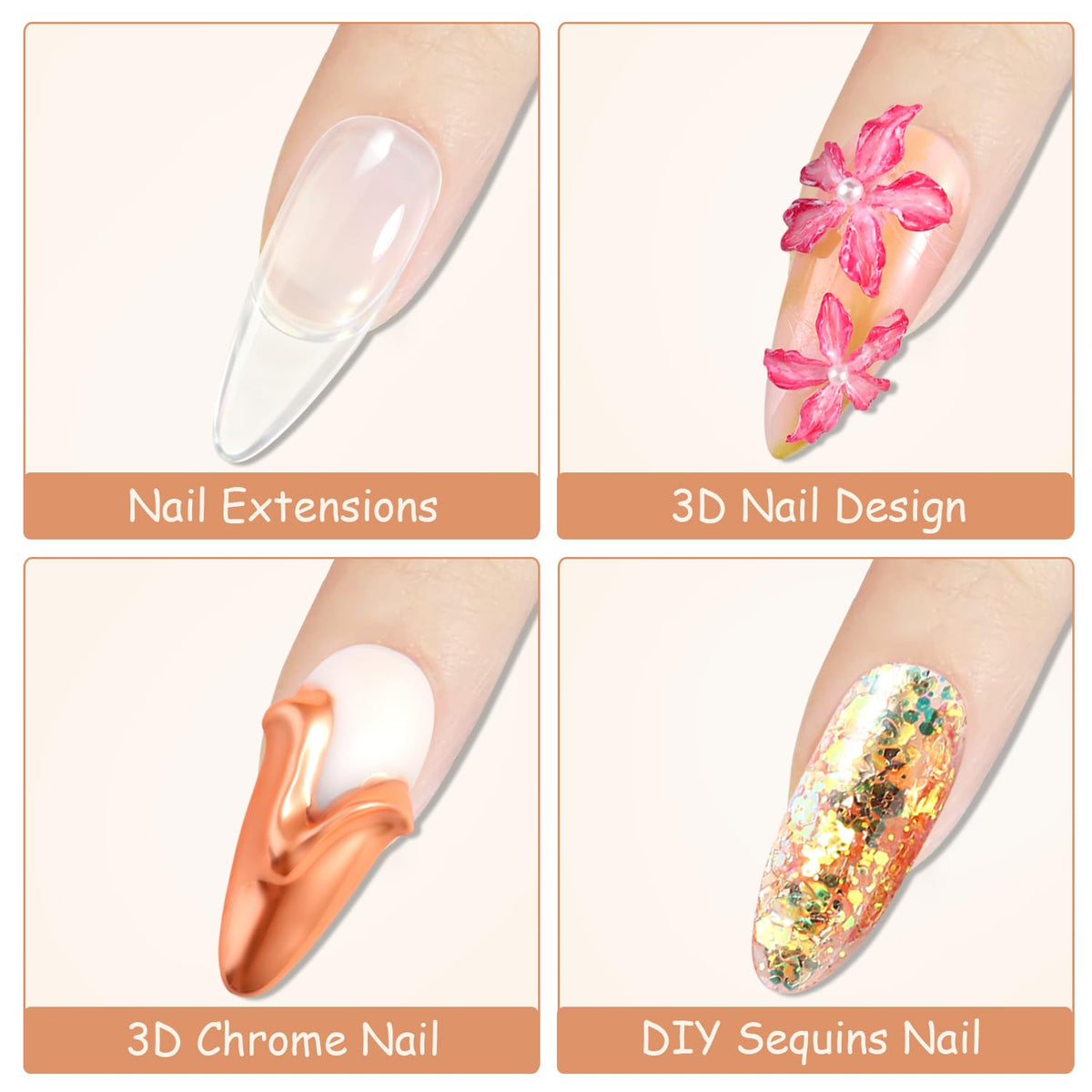 3D Nail Sculpting Gel Kit, Clear & Black Solid Builder Gel