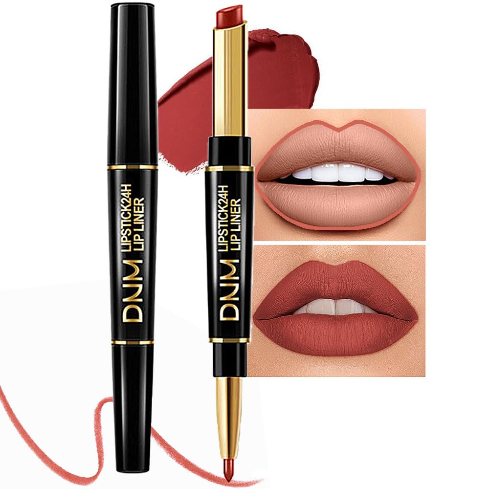 evpct 3Pcs Chestnut Nude Brown Matte Lip Liner and Lipstick Combo Set Kit for Women Antique Rose Magic Lipstick 24 Hours Original Lip Liner Makeup Stain Long Lasting Waterproof Smudge Proof labial