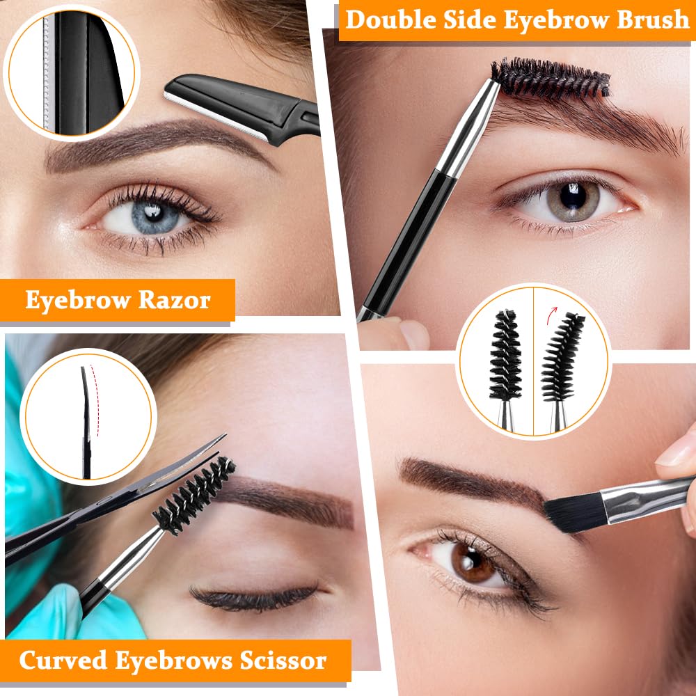 TsMADDTs 7 pcs Tweezers for Women Facial Hair, Precision Tweezer Set for Eyebrows with Curved Scissor and Eyebrow Razor for Ingrown Hair