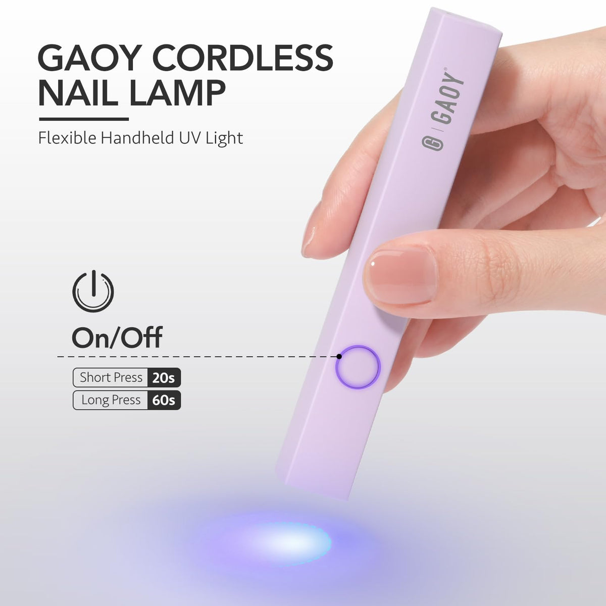 GAOY Handheld UV Light for Gel Nails, Cordless Nail Lamp, White
