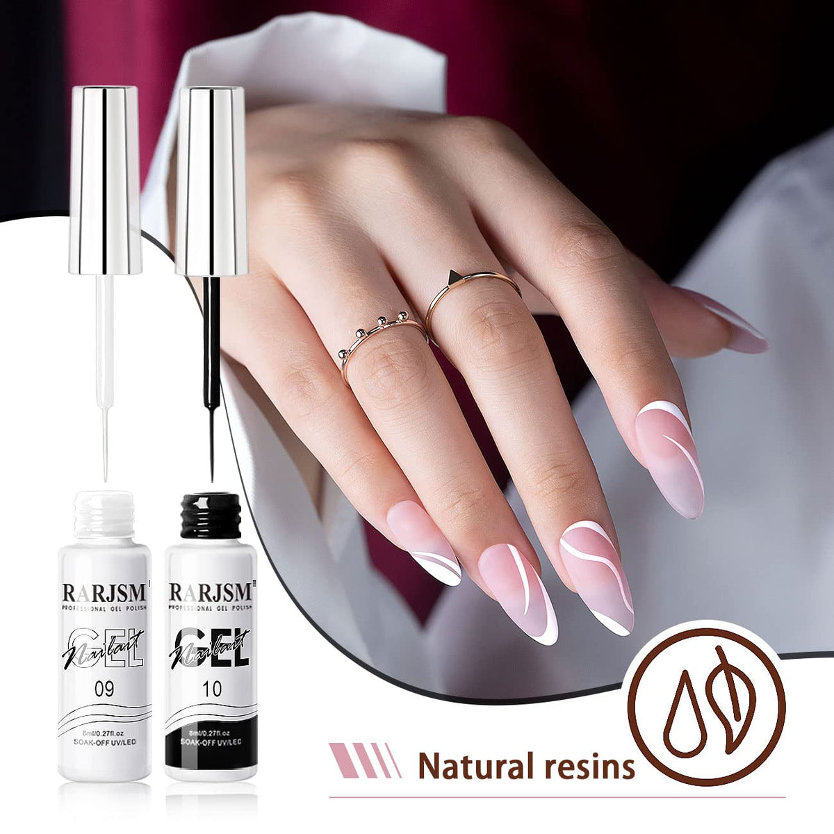 RARJSM Metallic Gel Liner Nail Art Silver Bronze Gold 2pcs Set Mirror Chrome 3D Effect Gel Nail Polish 8ml Build in Thin Brush Metal Painted Drawing Stripper Gelpolish Curing Requires for Home Salon