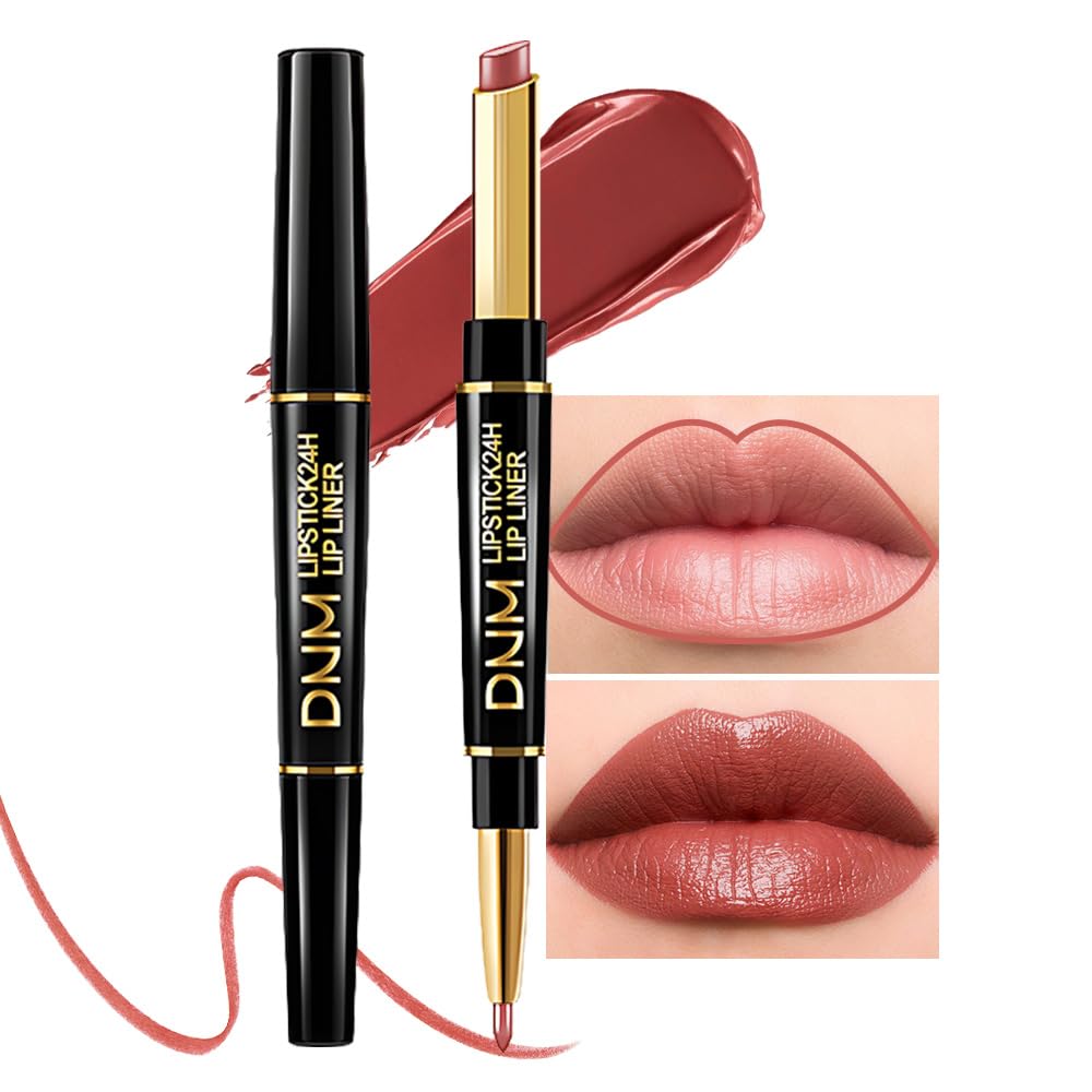 evpct 3Pcs Chestnut Nude Brown Matte Lip Liner and Lipstick Combo Set Kit for Women Antique Rose Magic Lipstick 24 Hours Original Lip Liner Makeup Stain Long Lasting Waterproof Smudge Proof labial