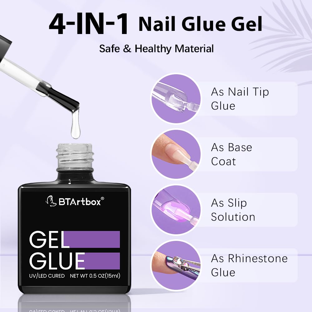 BTArtbox Half Cover Clear Fake Nails with Case, Long Square, 500 Pcs