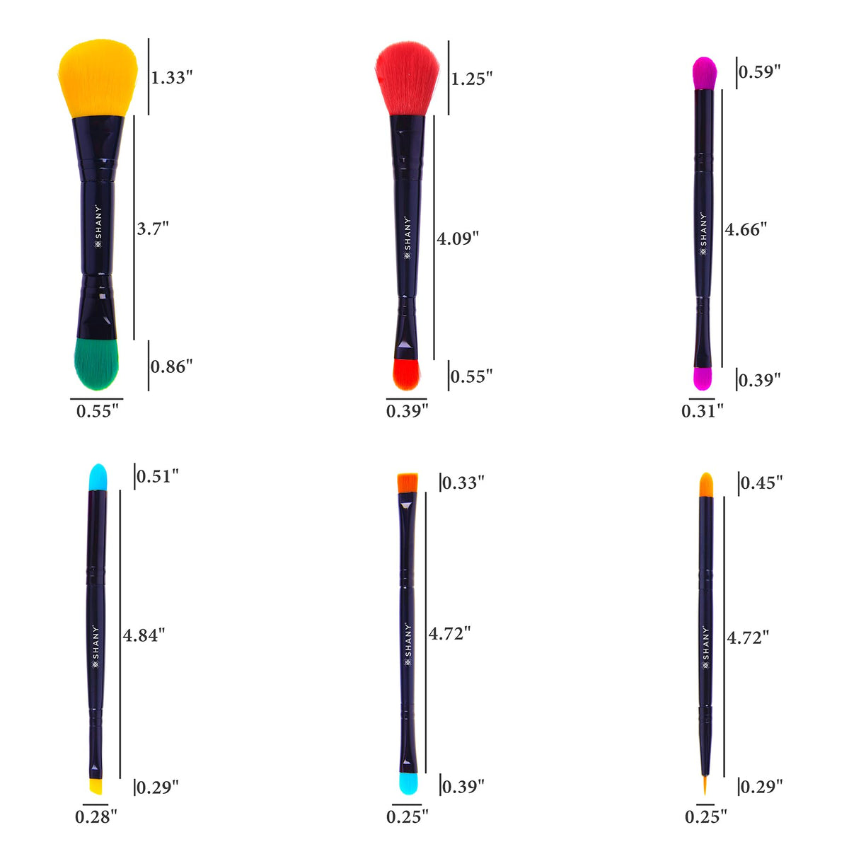 SHANY Vegan Makeup Brushes - 6 PC Double Sided Travel Make up Brushes with Brush storage Pouch - Old Style