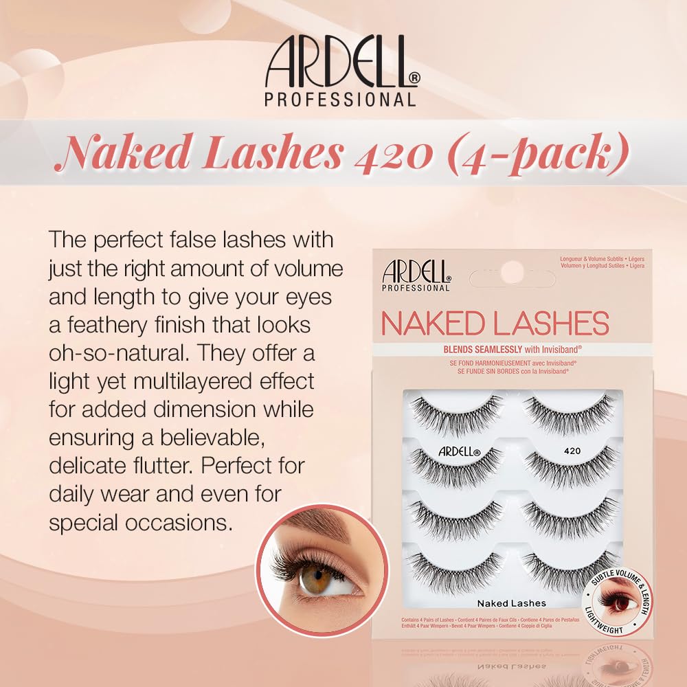 Ardell Naked Lashes 421 Subtle Volume Natural Look False Eyelashes, 4 Pairs