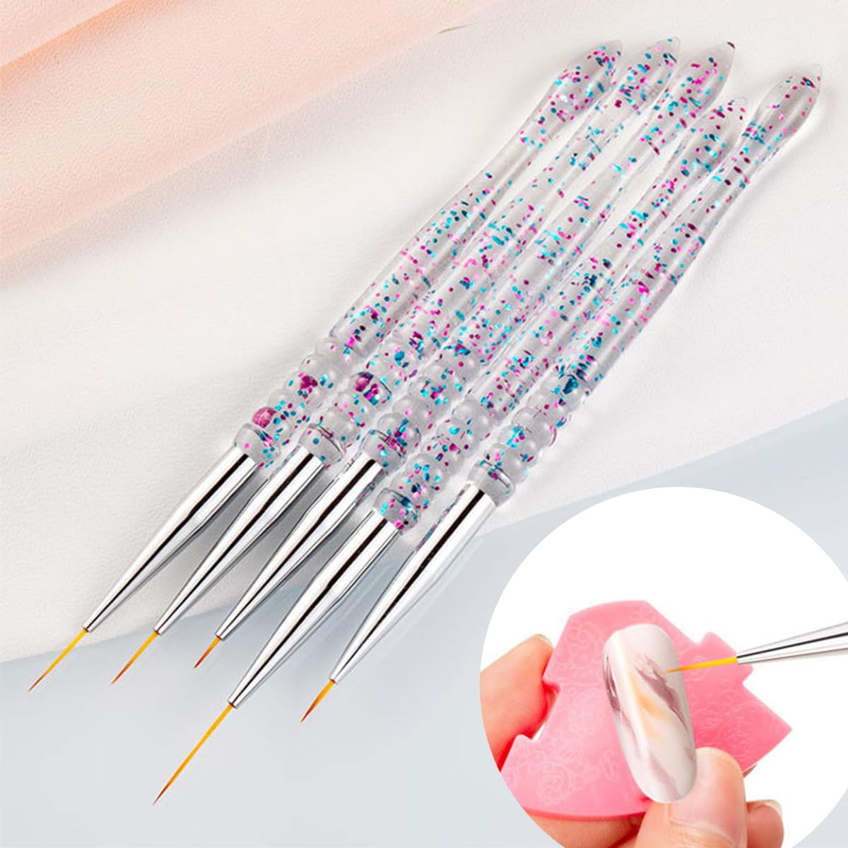 5 Pcs Nail Art Sculpture Pen Dual Tipped Silicone Nail Tools Nail Art Silicone Brushes for Design Nail Carving Drawing Shaping Effect