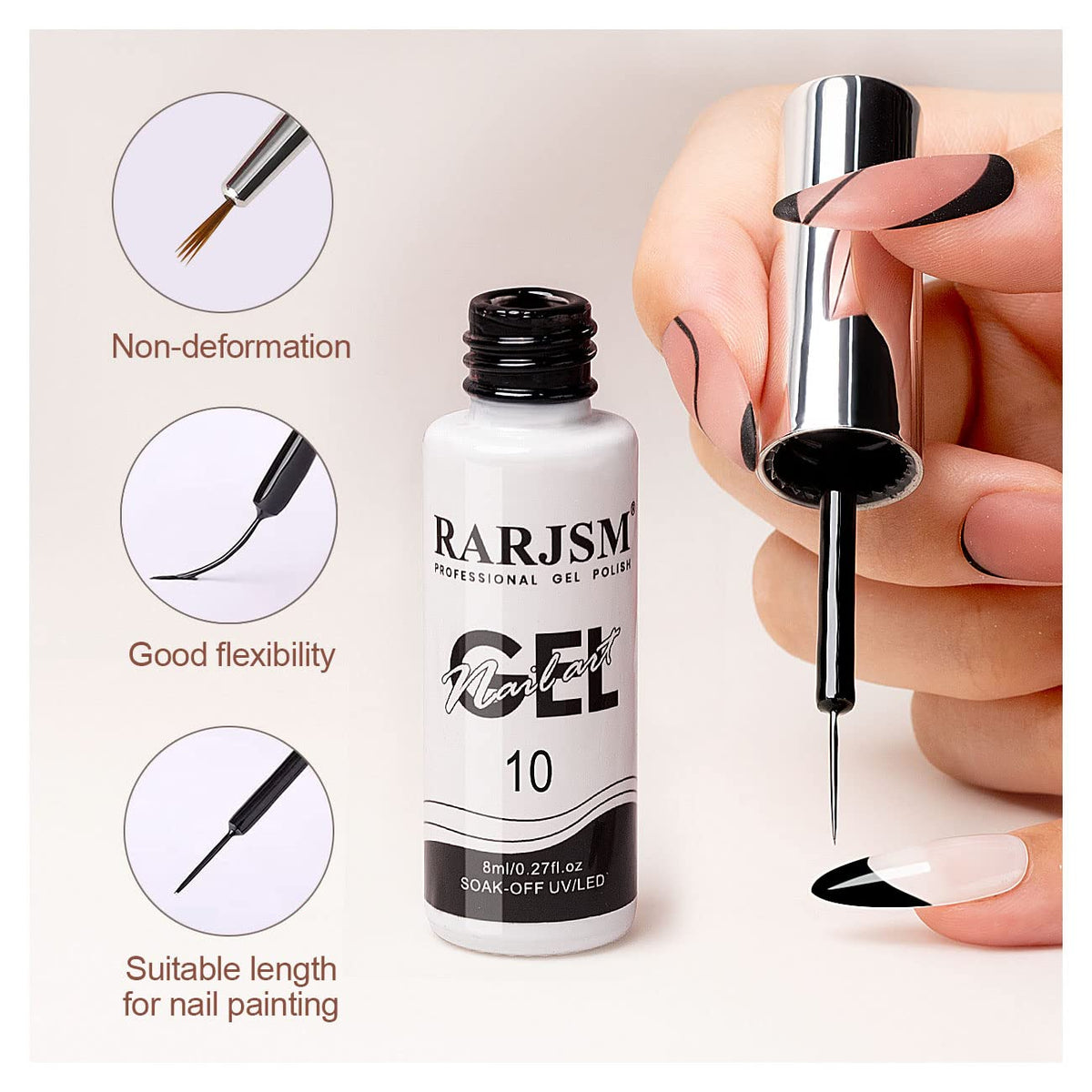 RARJSM Metallic Gel Liner Nail Art Silver Bronze Gold 2pcs Set Mirror Chrome 3D Effect Gel Nail Polish 8ml Build in Thin Brush Metal Painted Drawing Stripper Gelpolish Curing Requires for Home Salon