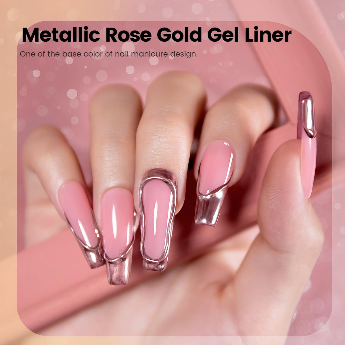 RARJSM Metallic Gel Liner Nail Art Silver Bronze Gold 2pcs Set Mirror Chrome 3D Effect Gel Nail Polish 8ml Build in Thin Brush Metal Painted Drawing Stripper Gelpolish Curing Requires for Home Salon