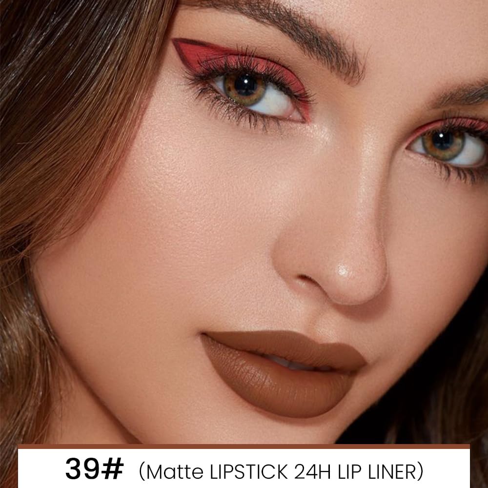 evpct 3Pcs Chestnut Nude Brown Matte Lip Liner and Lipstick Combo Set Kit for Women Antique Rose Magic Lipstick 24 Hours Original Lip Liner Makeup Stain Long Lasting Waterproof Smudge Proof labial