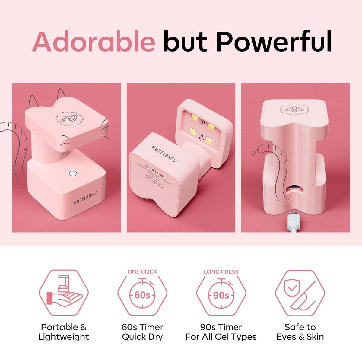 modelones Mini UV Light for Gel Nails Flash Curing 2 Timers Nail Stuff