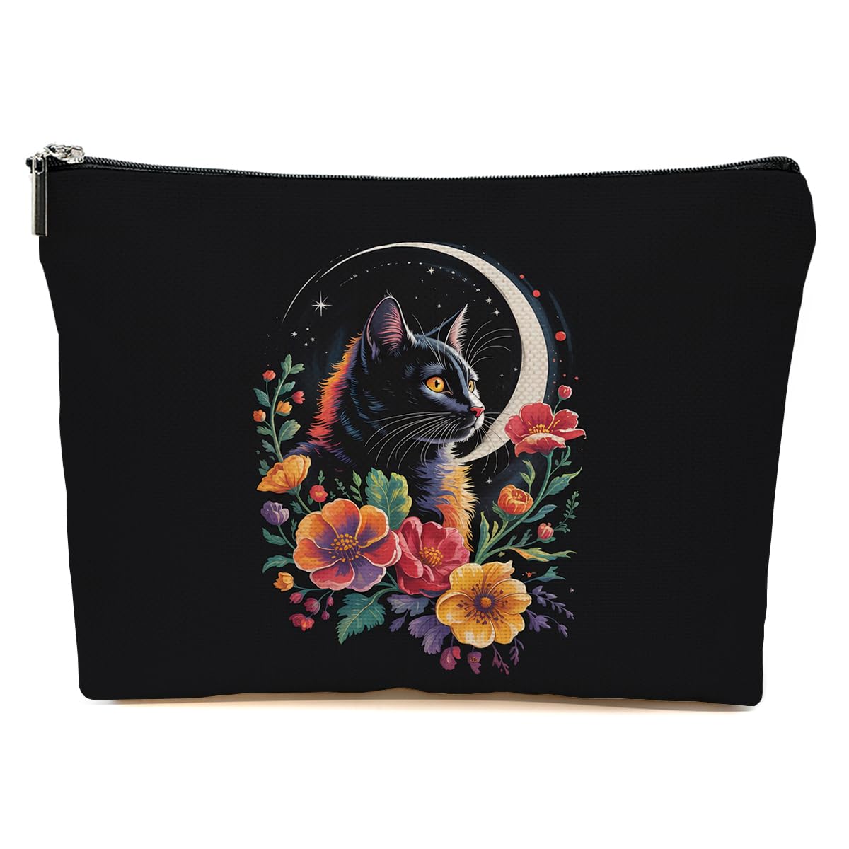 JIUWEIHU Goth Cat Makeup Bag, Funny Cat Cosmetic Bags Travel Organizer Bag
