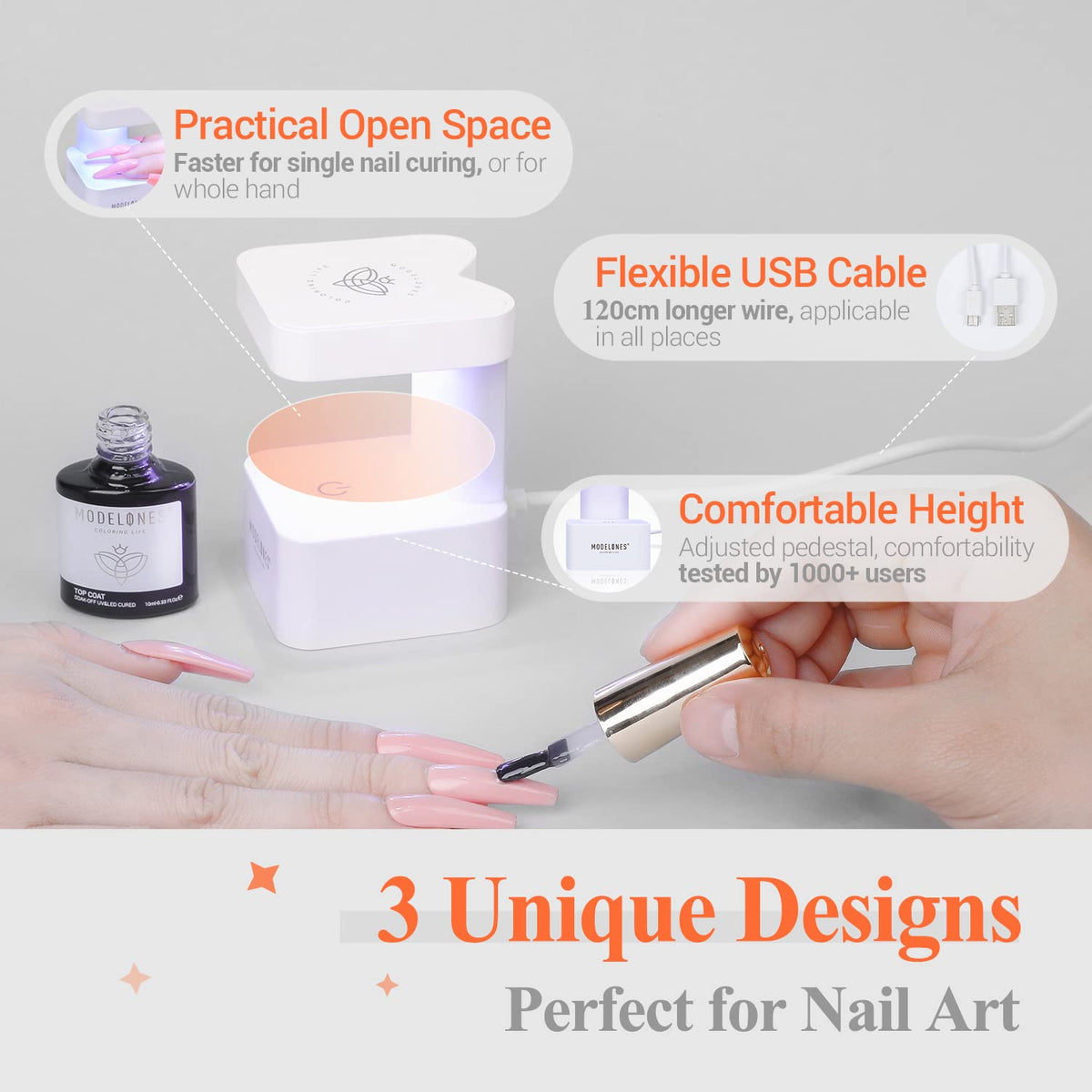 modelones Mini UV Light for Gel Nails Flash Curing 2 Timers Nail Stuff