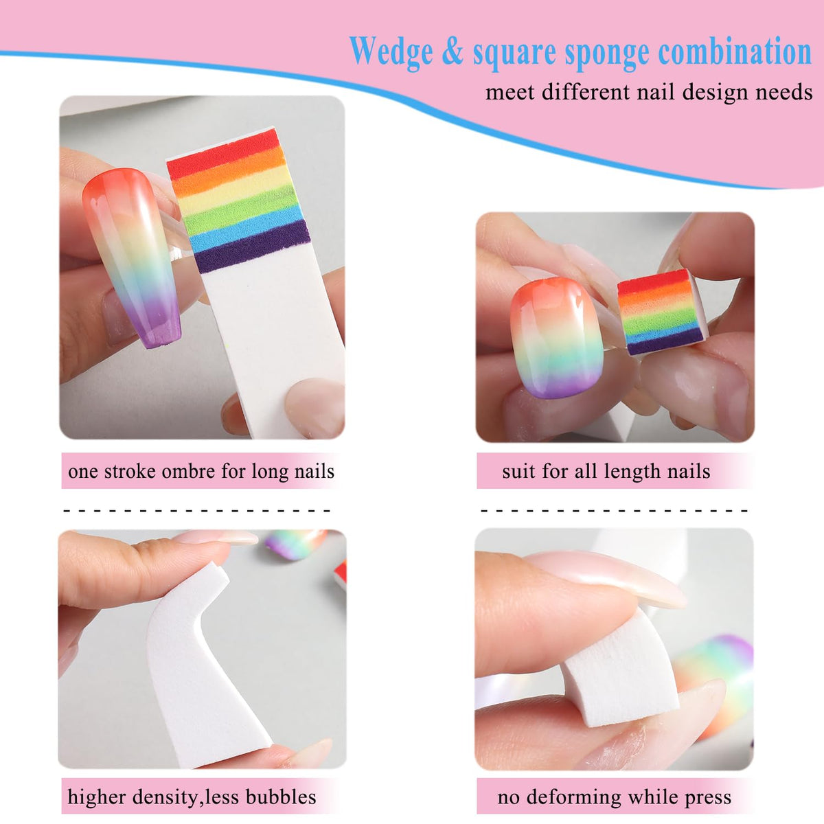 Fcozpjk 100Pcs Soft Nail Sponges for Ombre & 6Pcs Wedge Sponges Aura Nails