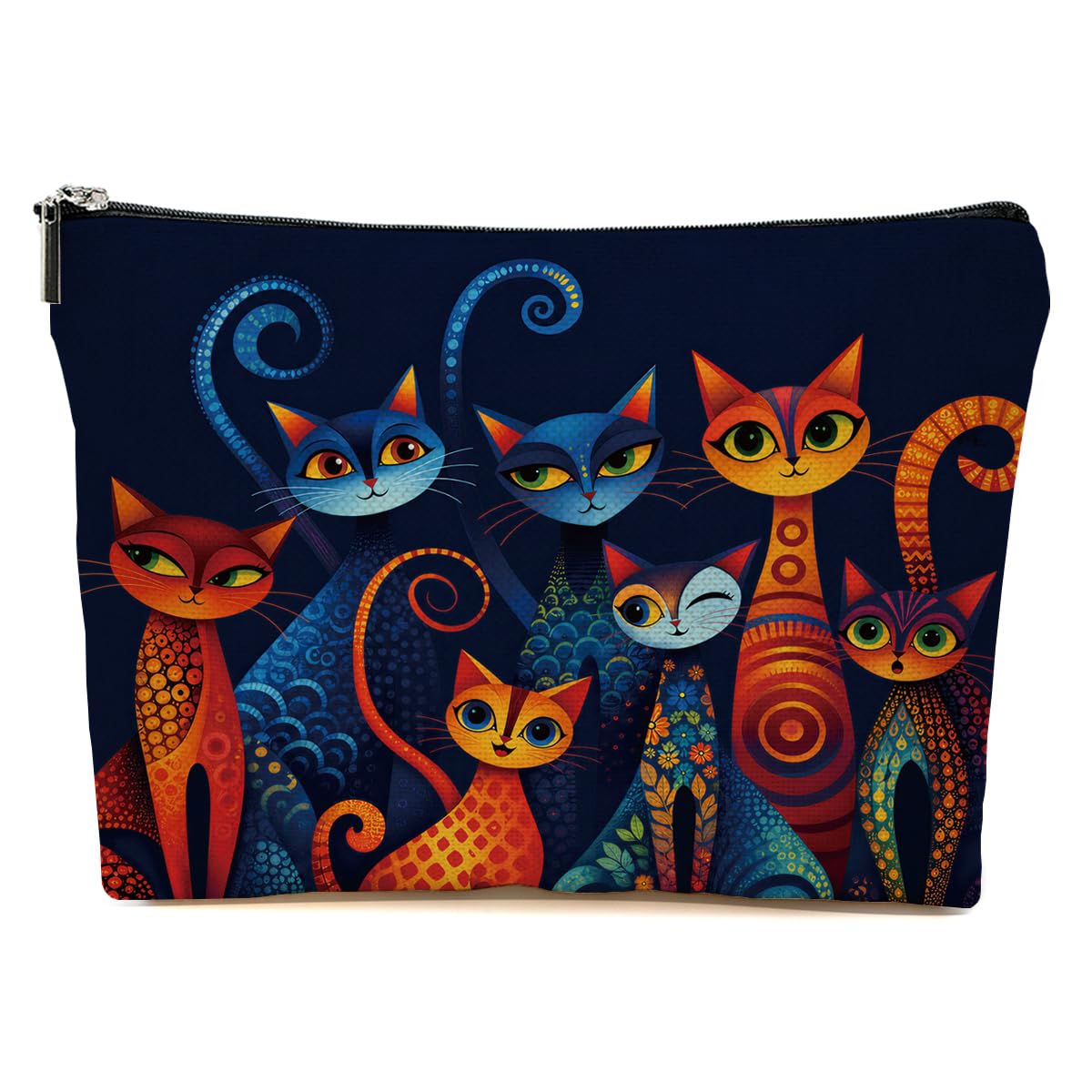 JIUWEIHU Goth Cat Makeup Bag, Funny Cat Cosmetic Bags Travel Organizer Bag