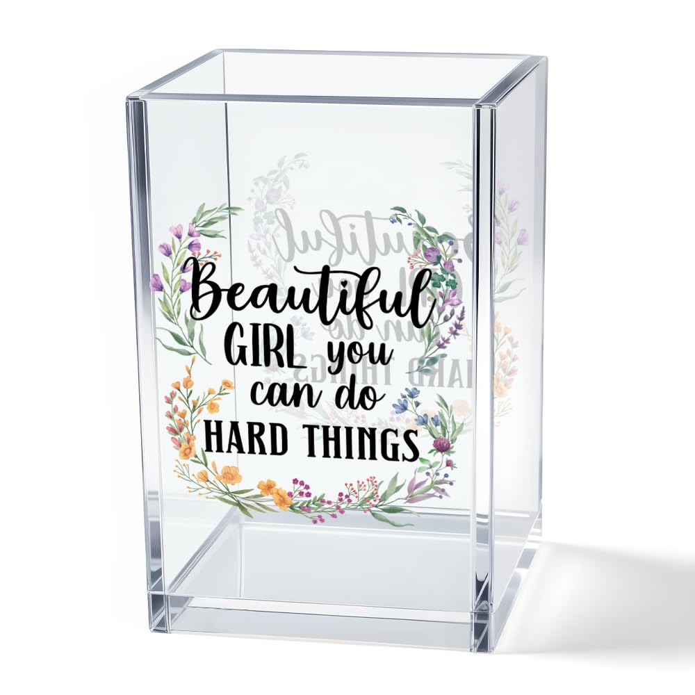 Never Let Anyone Dull Your Sparkle Acrylic Makeup Brush Organizer Holder, Girl Power Desk Acrylic Brushes Storage, Inspirational Quote Gifts for Women Friend Sister Make Up Artist Makeup Lover