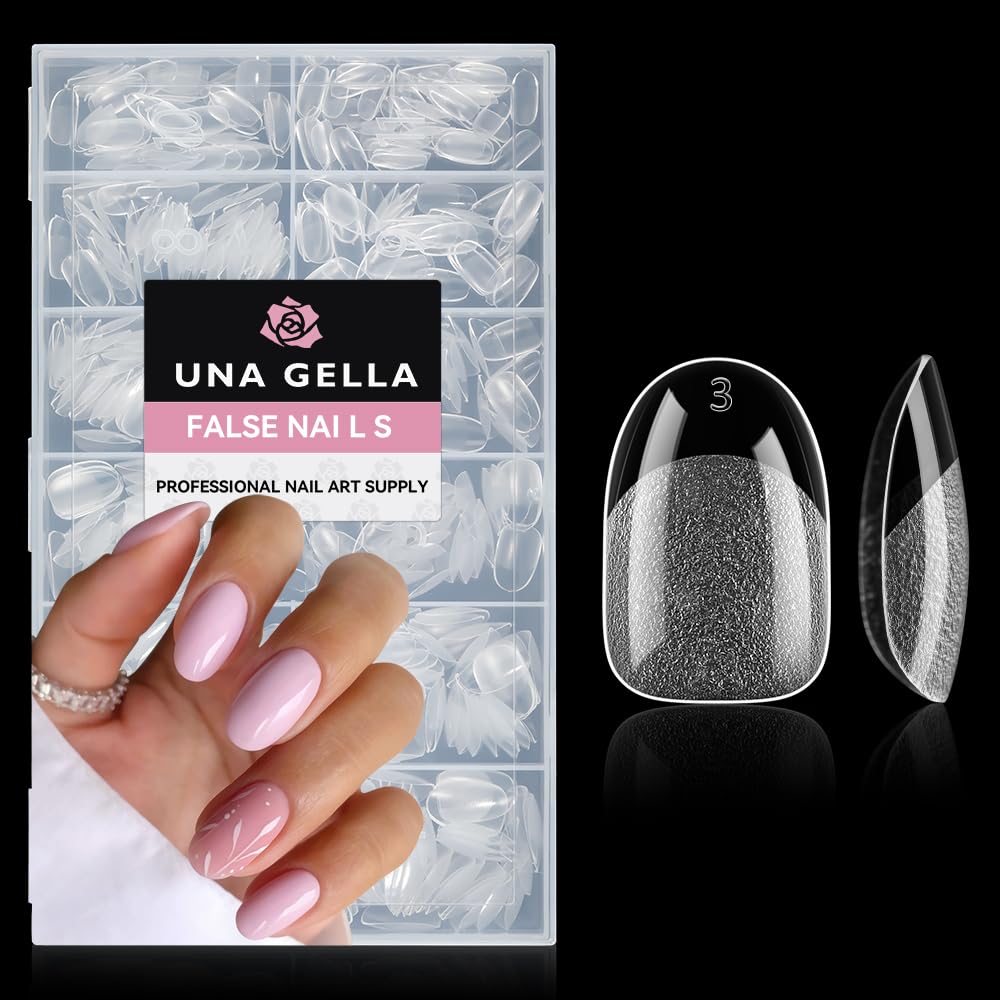 UNA GELLA Almond Gel Nail Tips 504PCS Pre-Etched Clear Fake Nails Tips