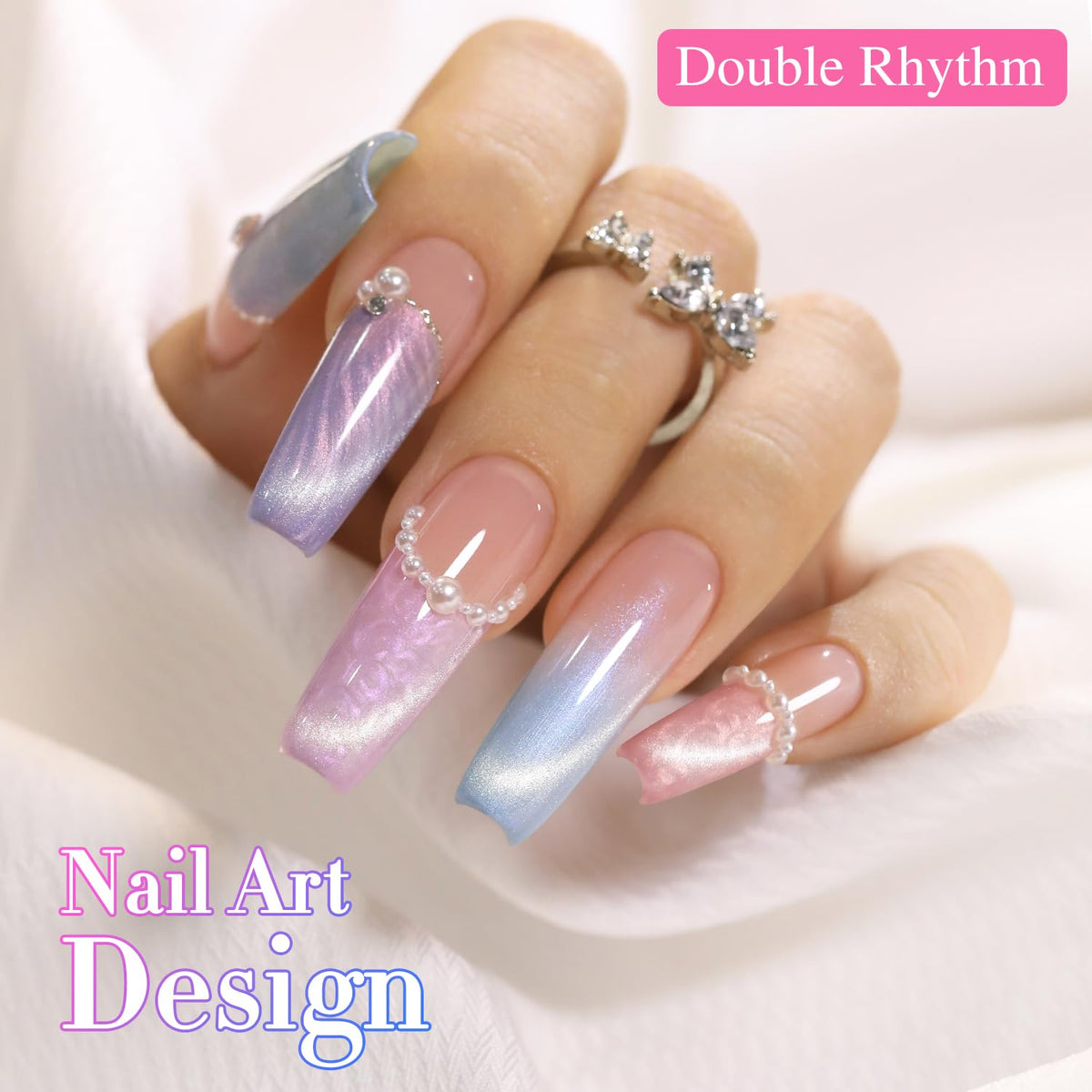 Double Rhythm Cat Eye Gel Nail Polish Set of 6 Same Color Same Bottle 0.5 Oz Shimmer Glitter with Magnet Holographic Magnetic UV Nail Polish Kit (Blush Fuchsia Magenta Purple Violet Lavender -T6-107)