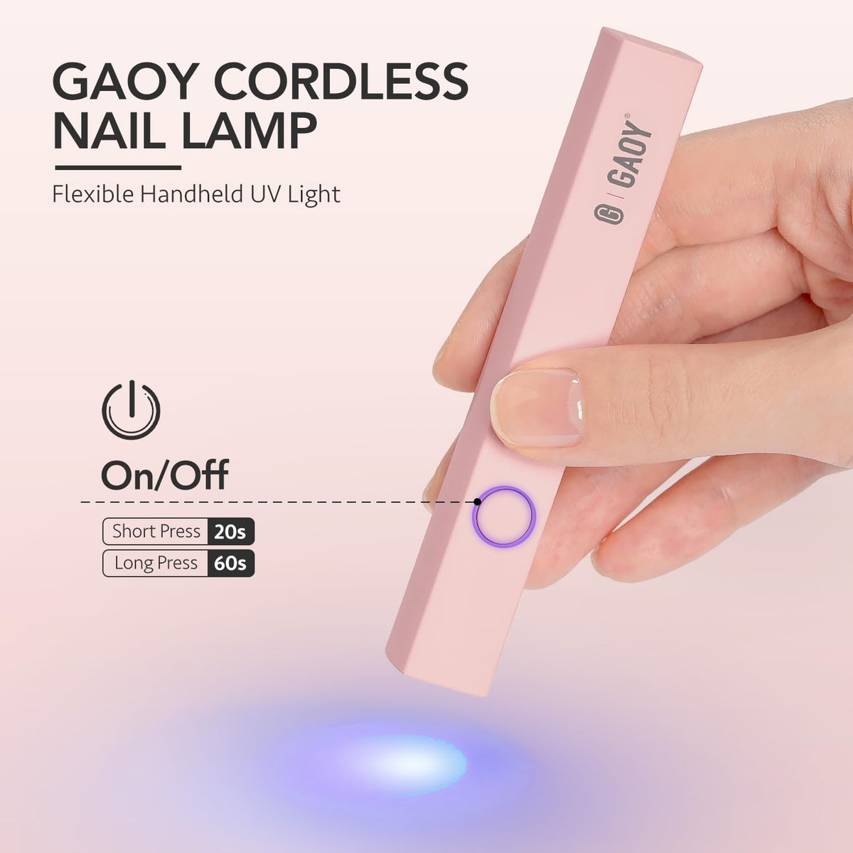 GAOY Handheld UV Light for Gel Nails, Cordless Nail Lamp, White