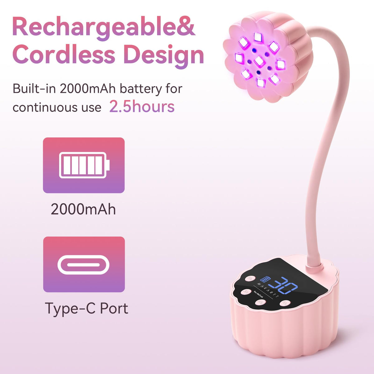 Makartt Cordless Gooseneck UV Nail Lamp for Gel-X Nails, Home DIY Use