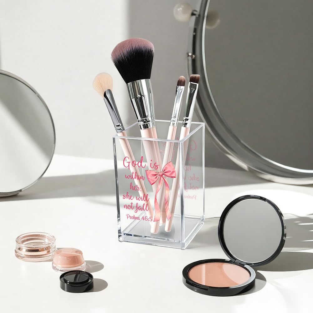 Never Let Anyone Dull Your Sparkle Acrylic Makeup Brush Organizer Holder, Girl Power Desk Acrylic Brushes Storage, Inspirational Quote Gifts for Women Friend Sister Make Up Artist Makeup Lover