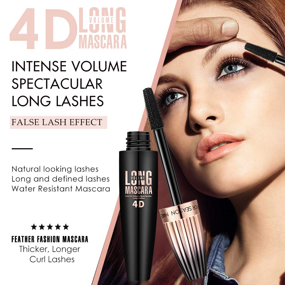 2 Pack 4D Silk Fiber Lash Mascara, Waterproof Very Black Long Lasting Mascara, Lengthening Lifting Multiplying Curling Natural Eyelash Primer Brush, Thickening Softer Lasting All Day, 2 Tube