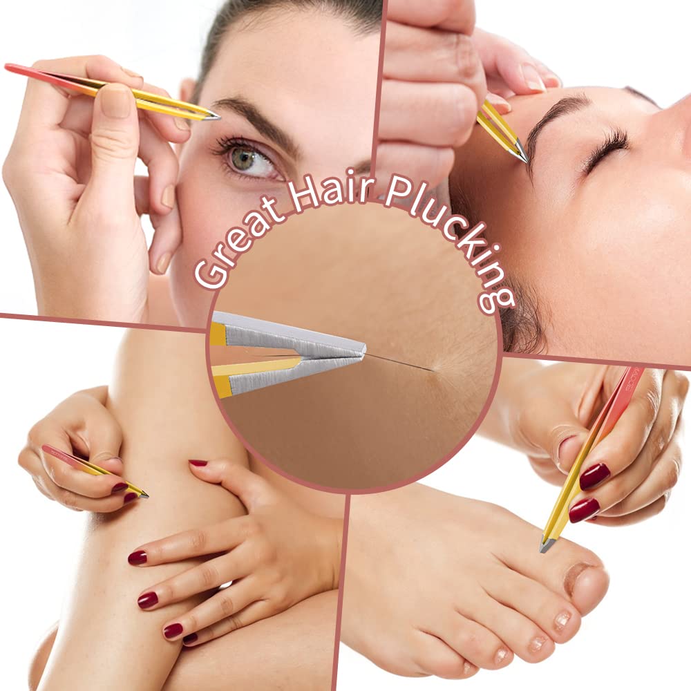 TsMADDTs 7 pcs Tweezers for Women Facial Hair, Precision Tweezer Set for Eyebrows with Curved Scissor and Eyebrow Razor for Ingrown Hair