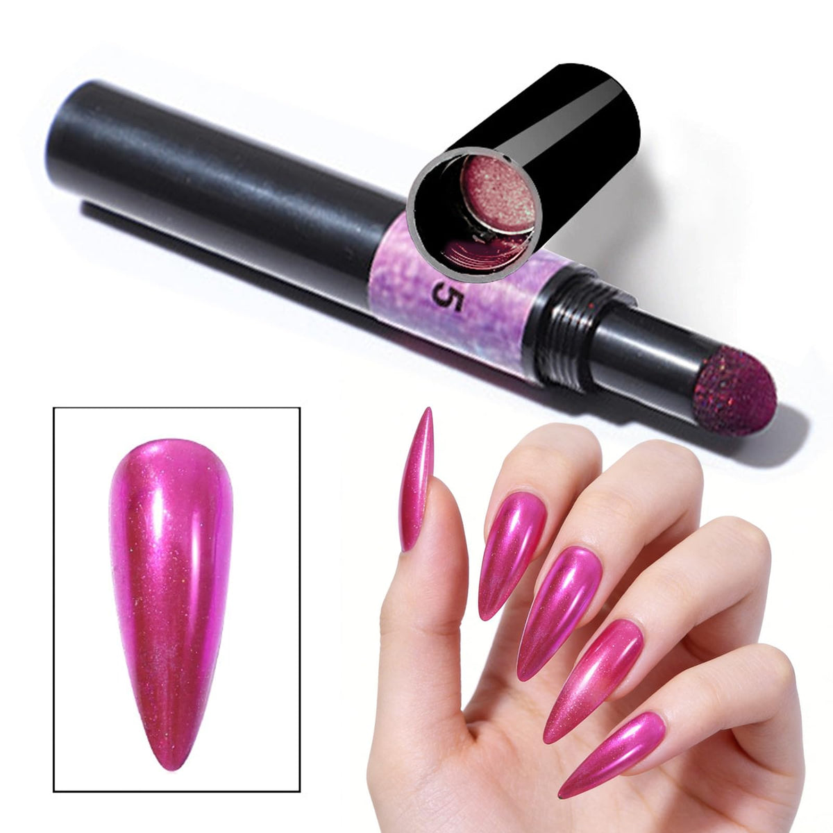 Air Cushion Chrome Powder Nail Pen Set (2 PCS) - Holographic Laser Mirror Effect Chrome Nail Pens, Magic Powder Applicator for Nails for DIY Nail Art & Salon Use