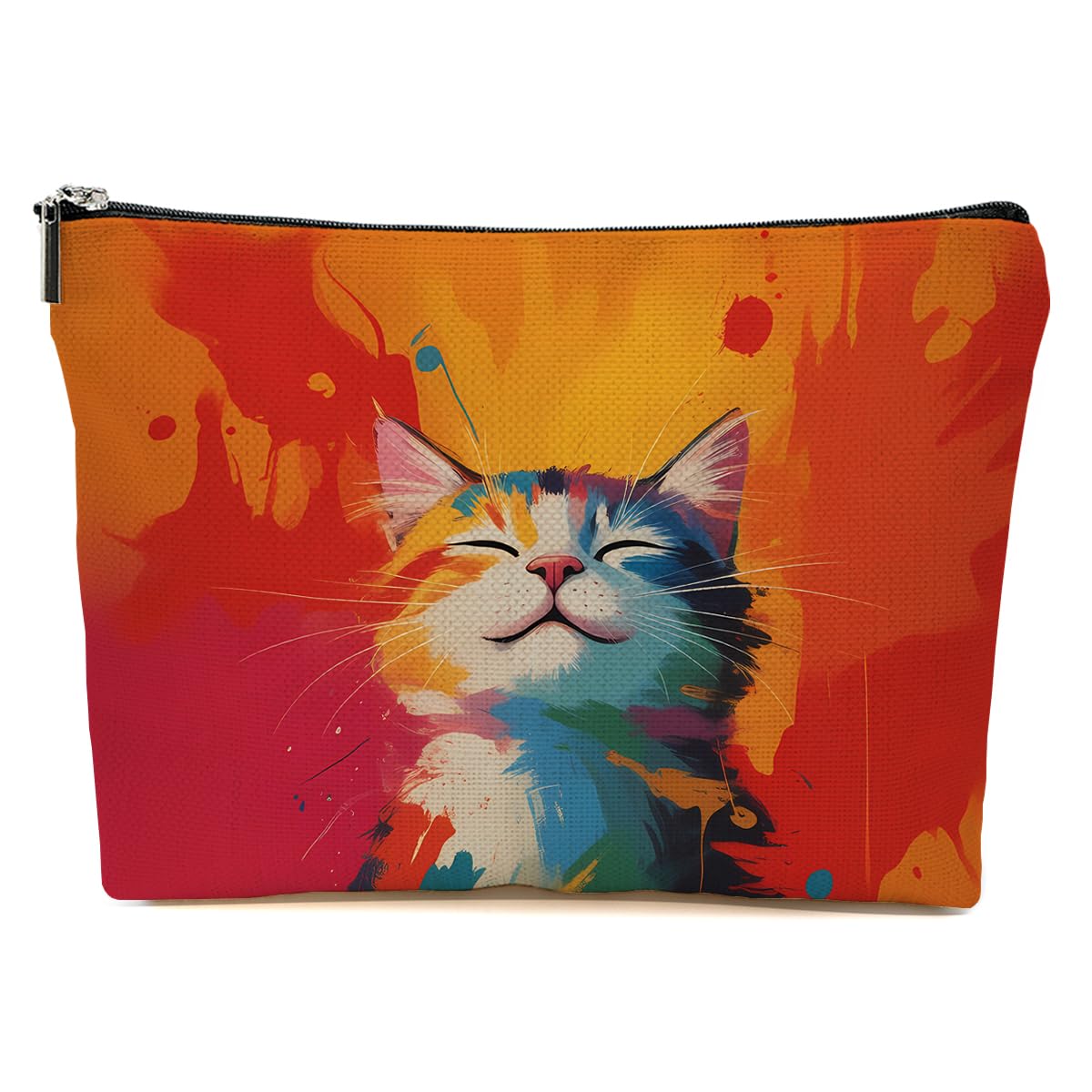 JIUWEIHU Goth Cat Makeup Bag, Funny Cat Cosmetic Bags Travel Organizer Bag