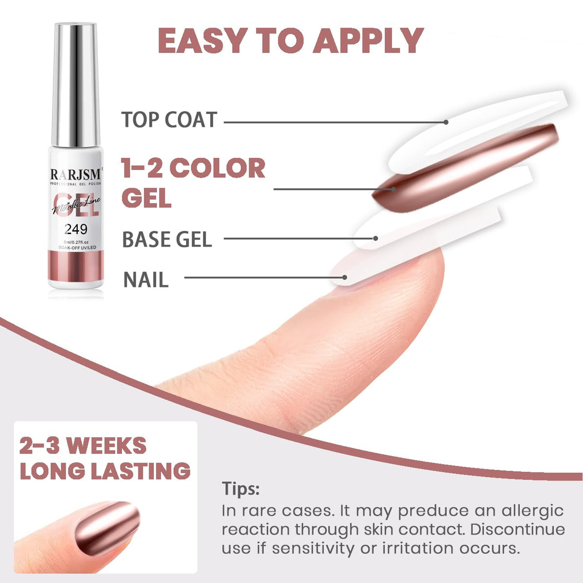 RARJSM Metallic Gel Liner Nail Art Silver Bronze Gold 2pcs Set Mirror Chrome 3D Effect Gel Nail Polish 8ml Build in Thin Brush Metal Painted Drawing Stripper Gelpolish Curing Requires for Home Salon