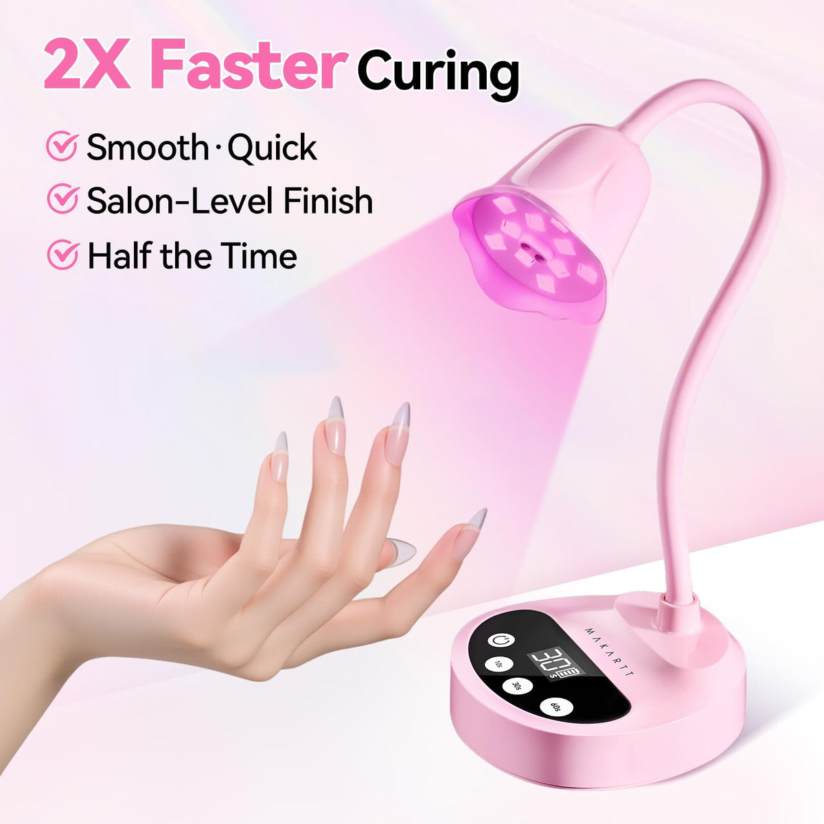 Makartt Flash Cure UV LED Nail Lamp for Gel-X Tips, Adjustable Gooseneck