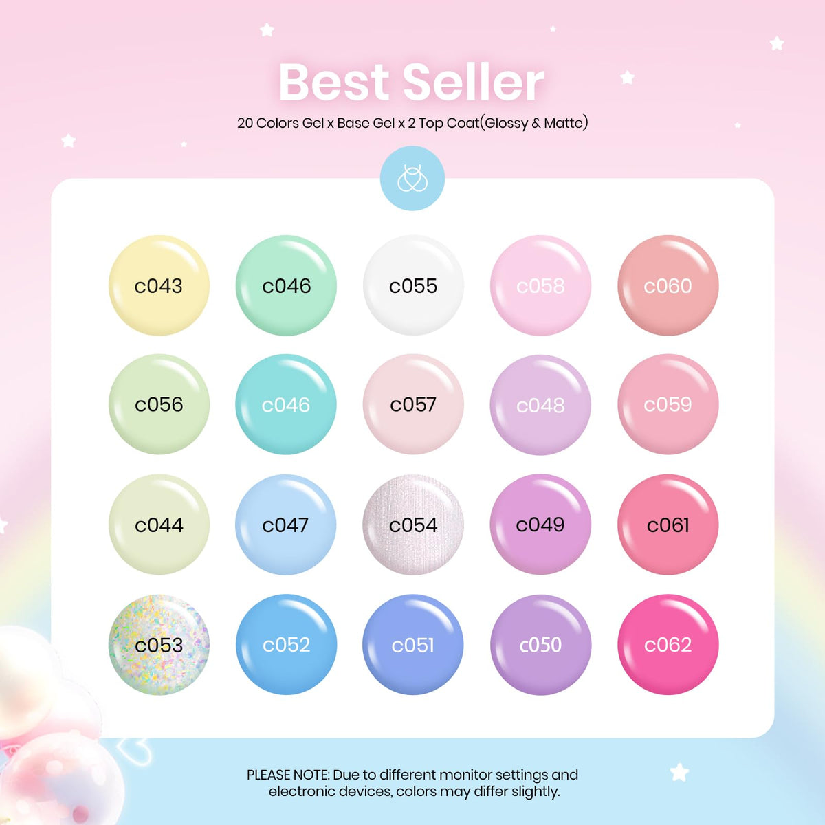 Beetles Gel Nail Polish Set, 63 PCS 55 Colors Gel Polish Kit with Base Coat