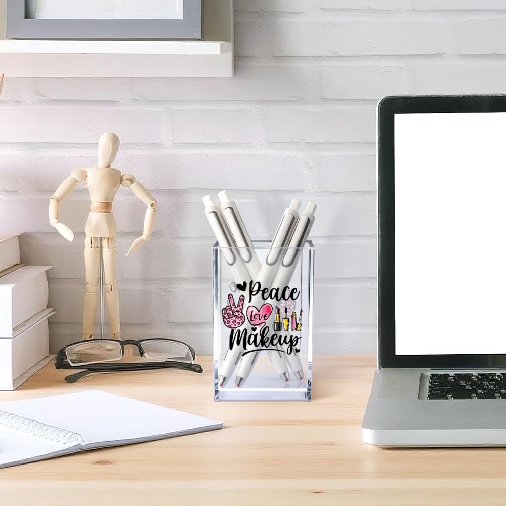 Hello Beautiful Acrylic Makeup Brush Organizer Holder, Positive Affirmation Desk Acrylic Brushes Storage, Make Up Artist Gifts, Morning Affirmation Gifts for Her Wife Sister Friend Makeup Lover