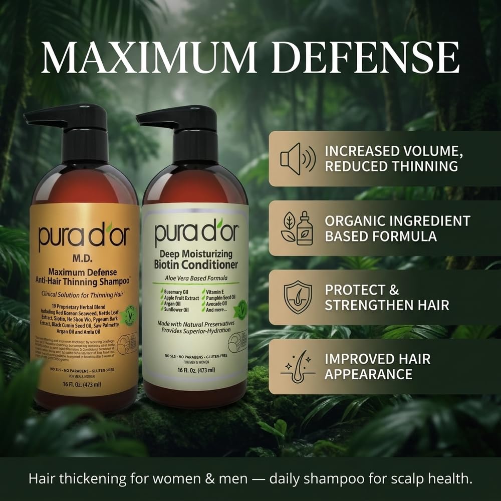 PURA D'OR Gold Label Anti-Thinning Biotin Shampoo & Conditioner, 16oz x2