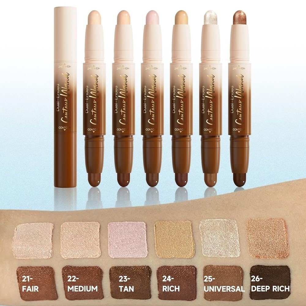 FeiCuiYun Dual-Ended 2-in-1 Cream Contour & Highlighter Stick Makeup For Face & Body – Waterproof, Long-Lasting, Suitable for All Skin Tones, 21#Fair(Nuetral Nude + Beige)