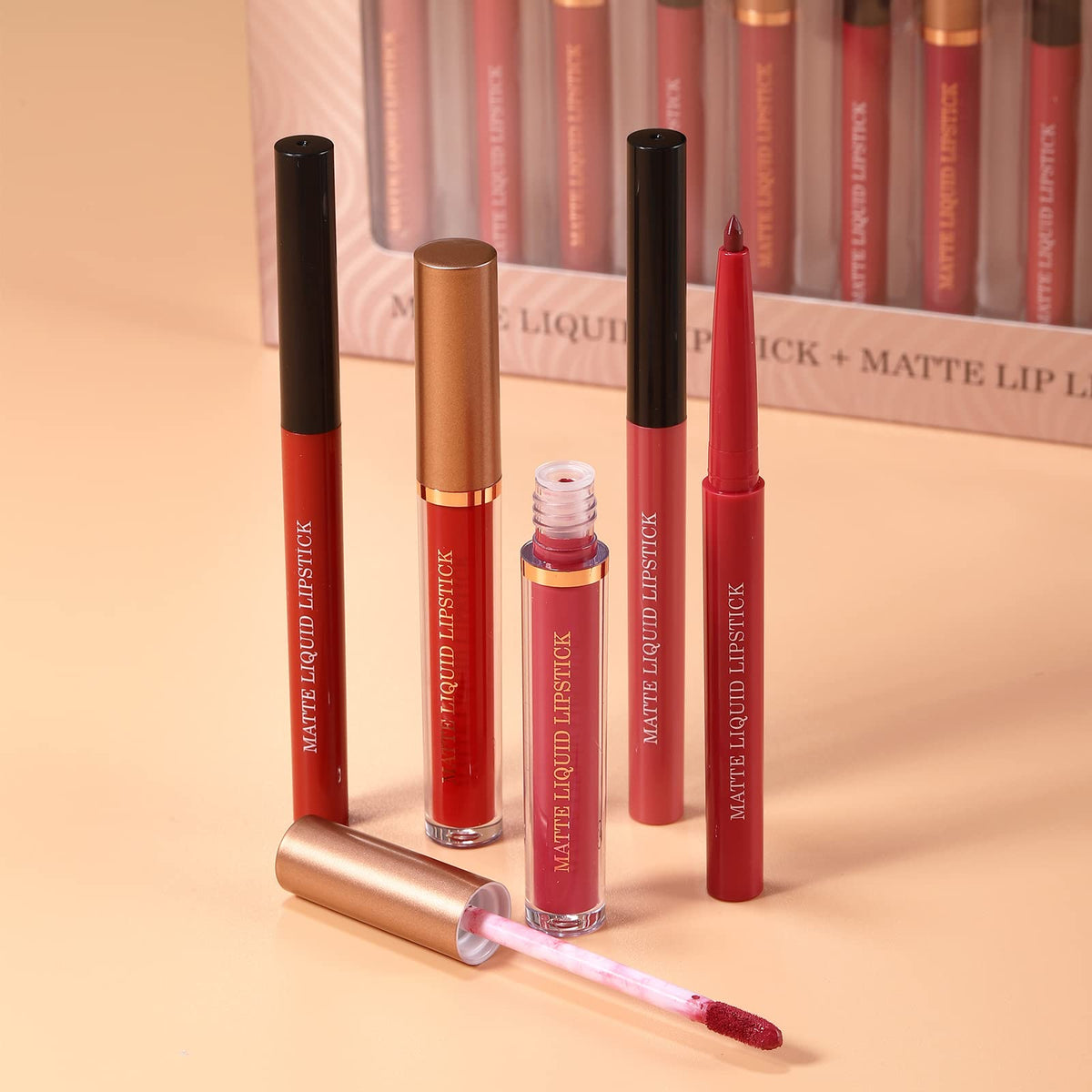 12Pcs Matte Liquid Lipstick and Lip Liner Set, Lip Makeup Combo (Set A)