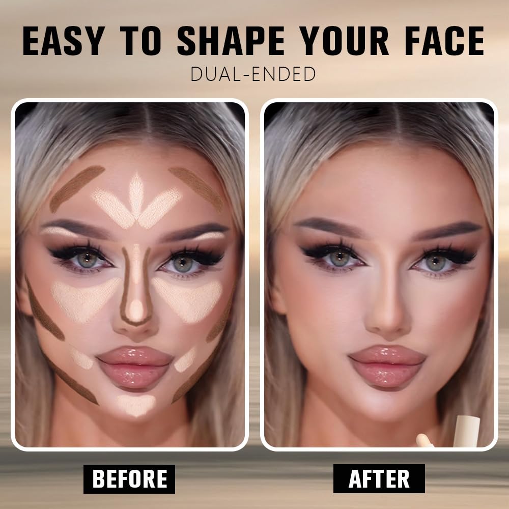 FeiCuiYun Dual-Ended 2-in-1 Cream Contour & Highlighter Stick Makeup For Face & Body – Waterproof, Long-Lasting, Suitable for All Skin Tones, 21#Fair(Nuetral Nude + Beige)