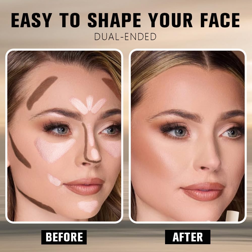FeiCuiYun Dual-Ended 2-in-1 Cream Contour & Highlighter Stick Makeup For Face & Body – Waterproof, Long-Lasting, Suitable for All Skin Tones, 21#Fair(Nuetral Nude + Beige)