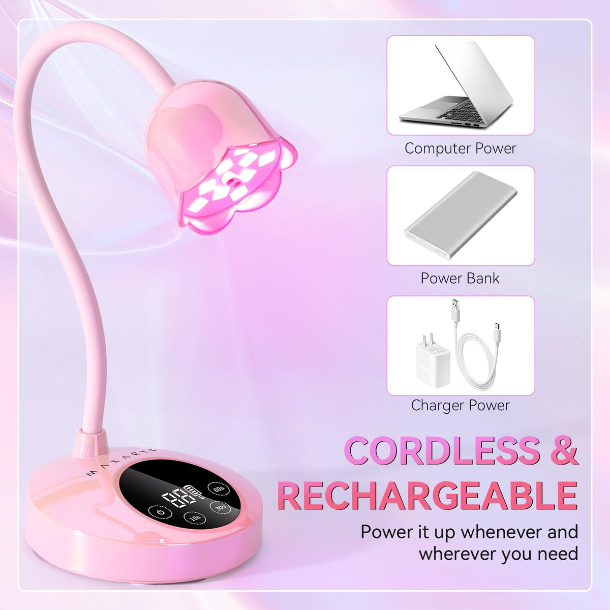 Makartt Cordless Gooseneck UV Nail Lamp for Gel-X Nails, Home DIY Use