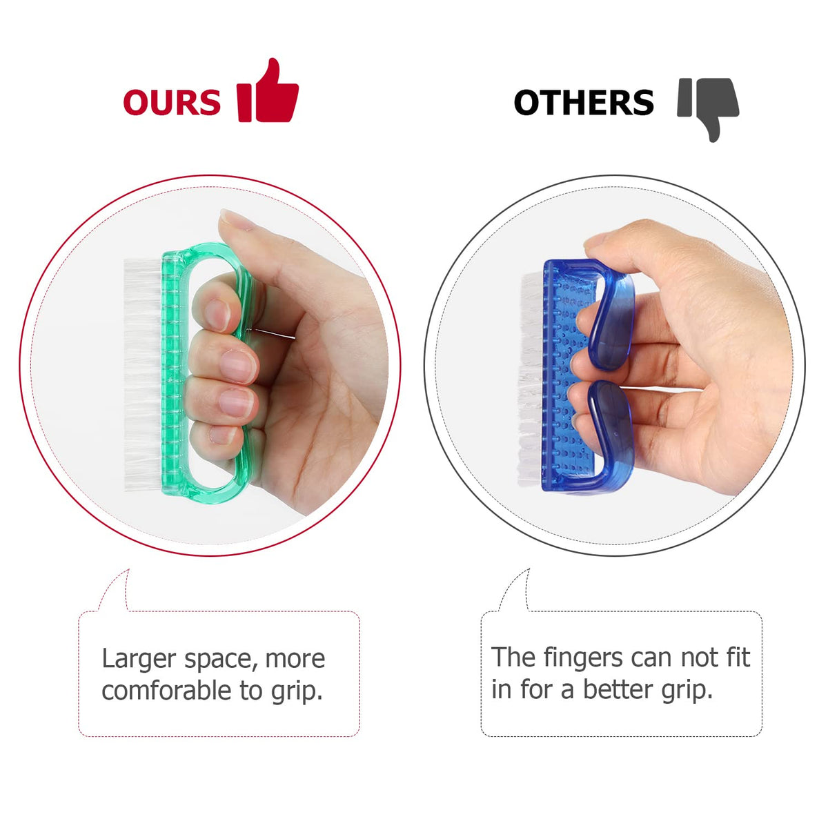 Larbois Handle Grip Nail Brush, Nail Brushes Hand Fingernail Brush Cleaner Scrubbing Kit Pedicure for Toes and Nails Men Women (4 Pack)