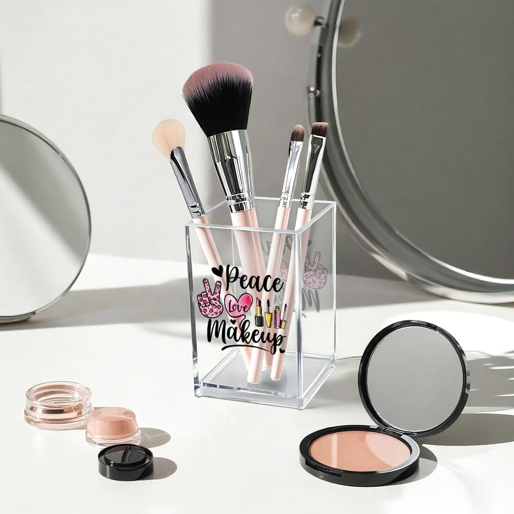 Hello Beautiful Acrylic Makeup Brush Organizer Holder, Positive Affirmation Desk Acrylic Brushes Storage, Make Up Artist Gifts, Morning Affirmation Gifts for Her Wife Sister Friend Makeup Lover