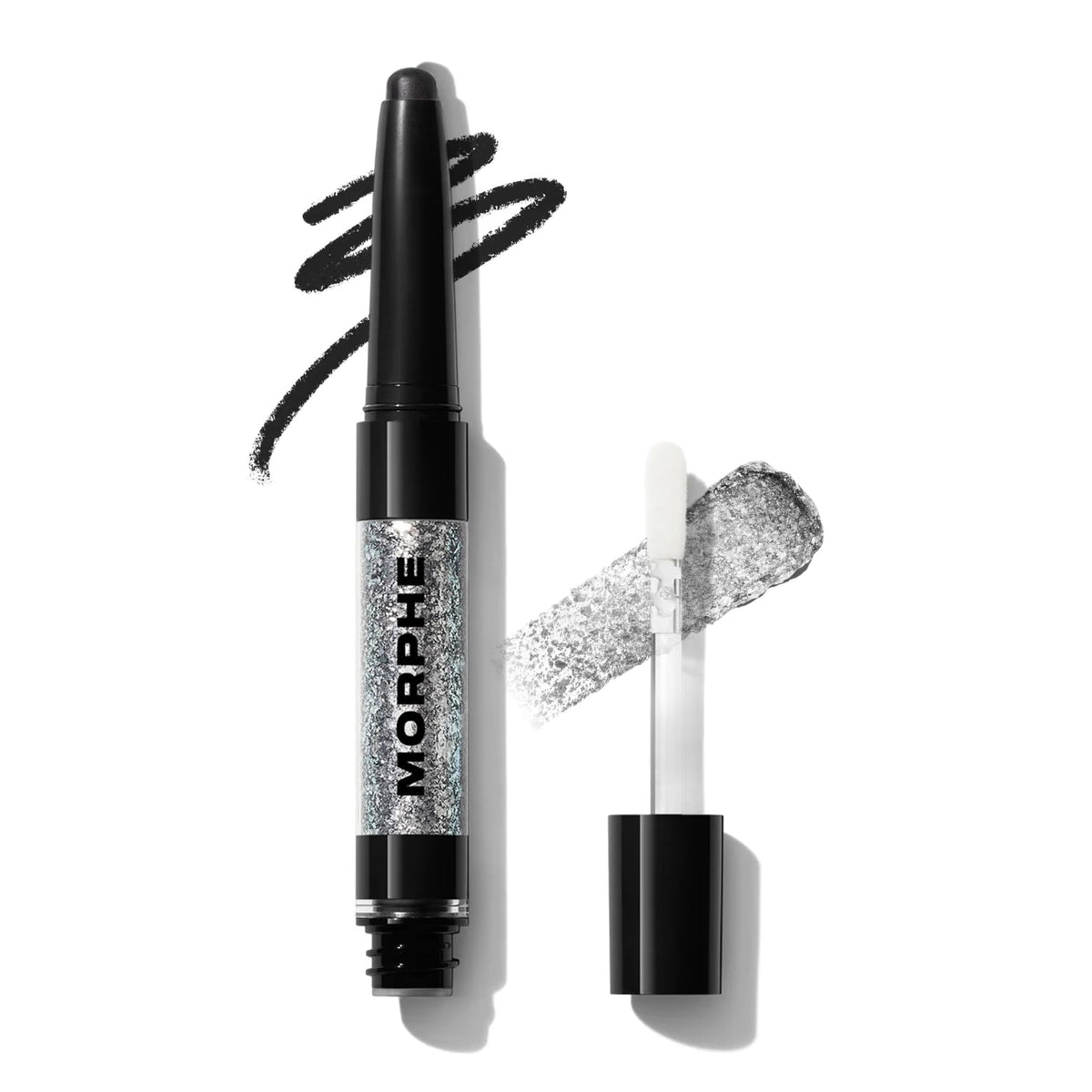 Morphe Mixed Signals Dual-Ended Eyeshadow Stick - Cream Eyeshadow Pigment & Chrome Liquid Flakes for Bold, Layered Eye Makeup Looks - Committed/Conflicted (0.028 oz)