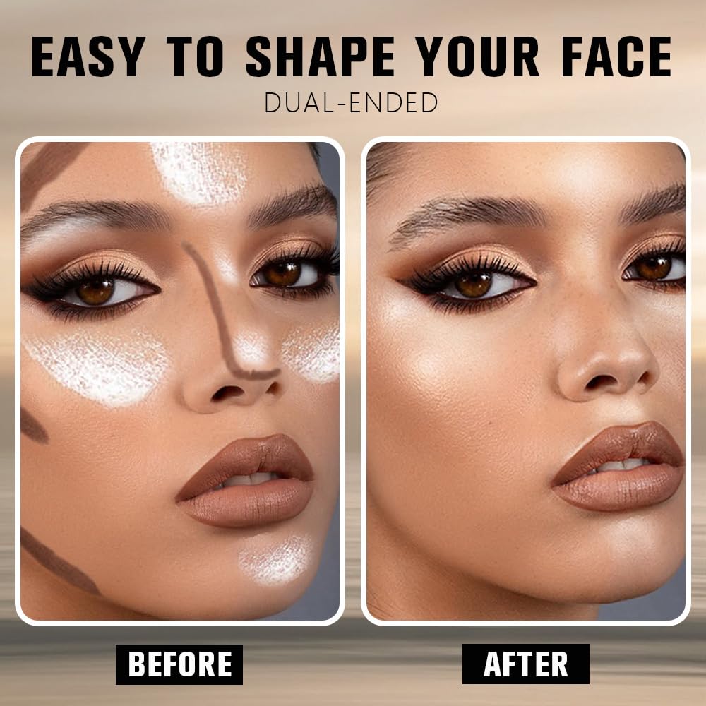 FeiCuiYun Dual-Ended 2-in-1 Cream Contour & Highlighter Stick Makeup For Face & Body – Waterproof, Long-Lasting, Suitable for All Skin Tones, 21#Fair(Nuetral Nude + Beige)