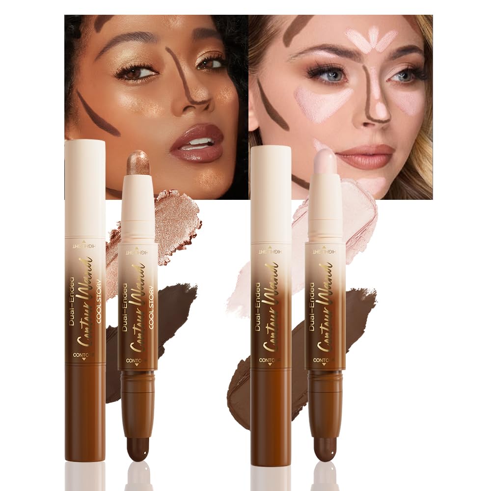 FeiCuiYun Dual-Ended 2-in-1 Cream Contour & Highlighter Stick Makeup For Face & Body – Waterproof, Long-Lasting, Suitable for All Skin Tones, 21#Fair(Nuetral Nude + Beige)
